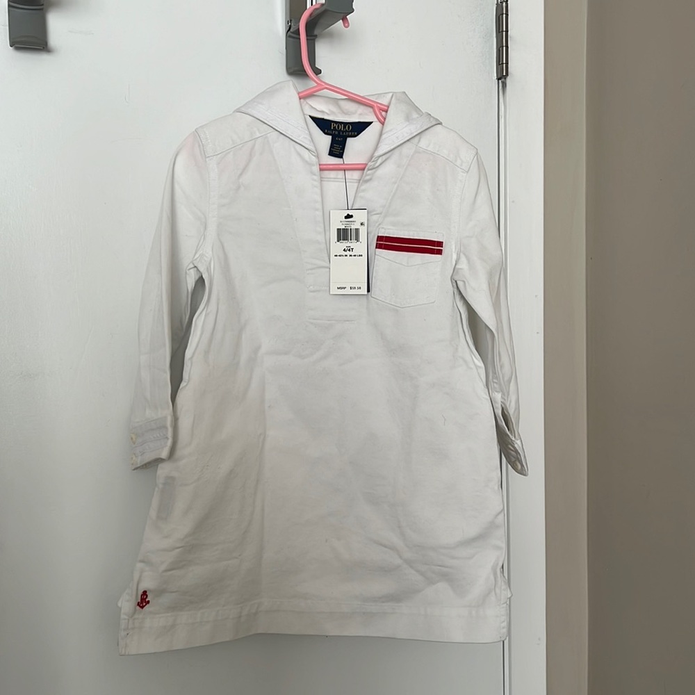 Ralph Lauren White Girls Sailor Dress with Red Trim